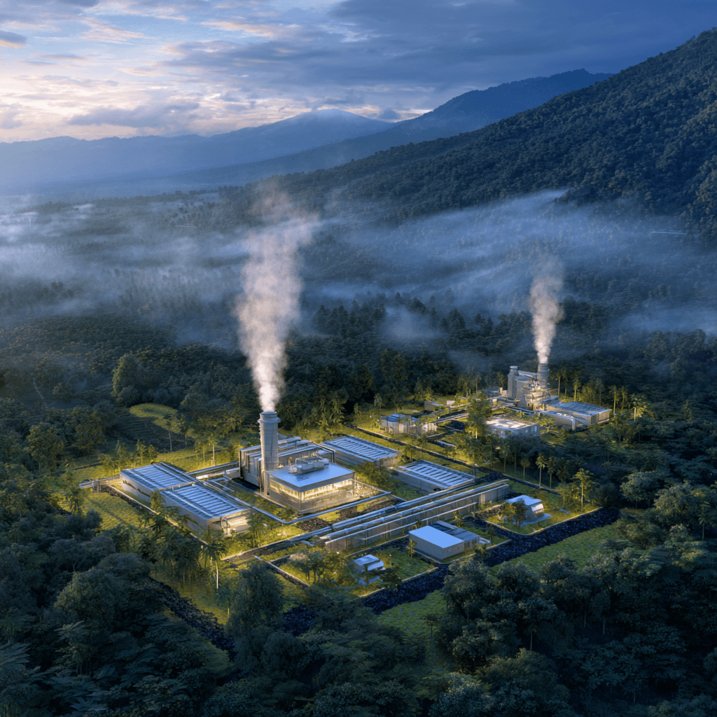 Kamojang geothermal power plant in Indonesian rainforest